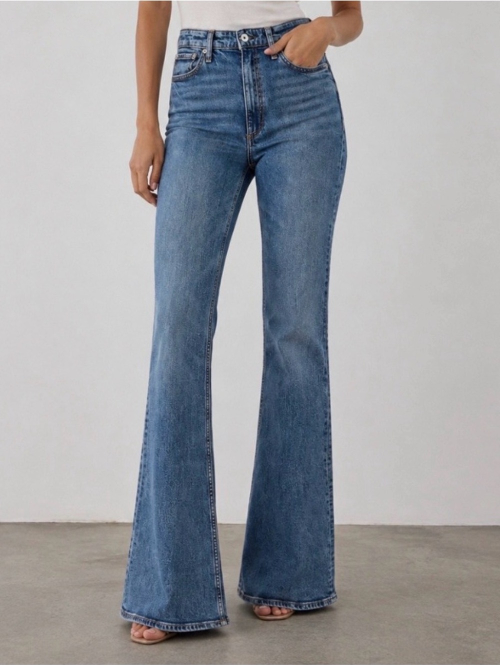 Rag & Bone | Casey High Rise Flare Jeans Norwalk Blue Boho Retro 70s - Picture 4 of 16